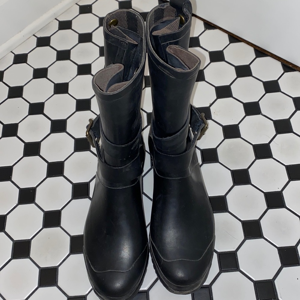 Burberry Black Leather Mid-Calf Rain Boots
